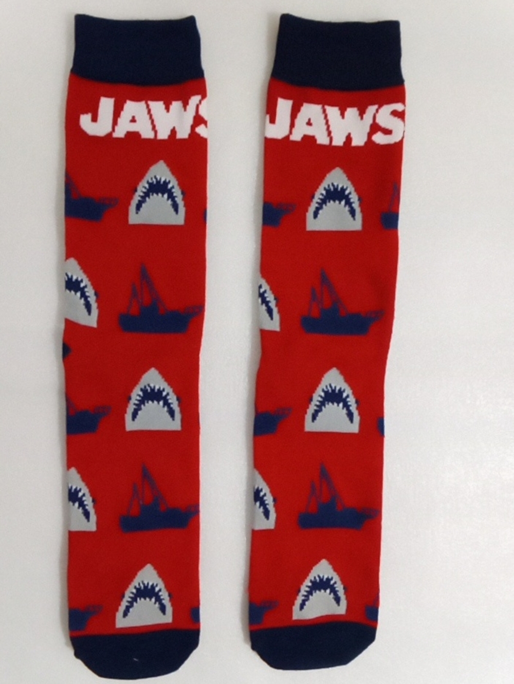 JAWS Graphic Novelty Crew Socks in Red Navy & Gray